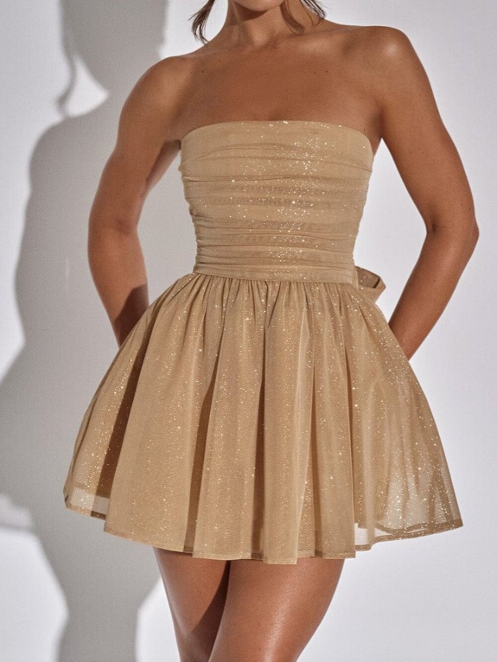 BABYBOO Katrina Gold Sparkle Glitter Bow Petticoat Mini Dress